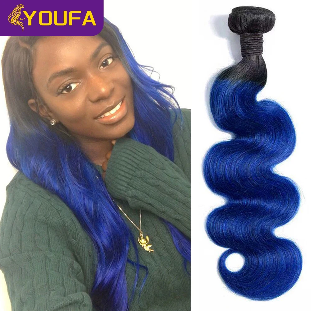 

Наращивание волос из натуральных человеческих волос, синие волны, 1B, для женщин, одиночный пучок, двухцветные, предварительно окрашенные, омбре, синие, натуральные волосы, пряди для наращивания