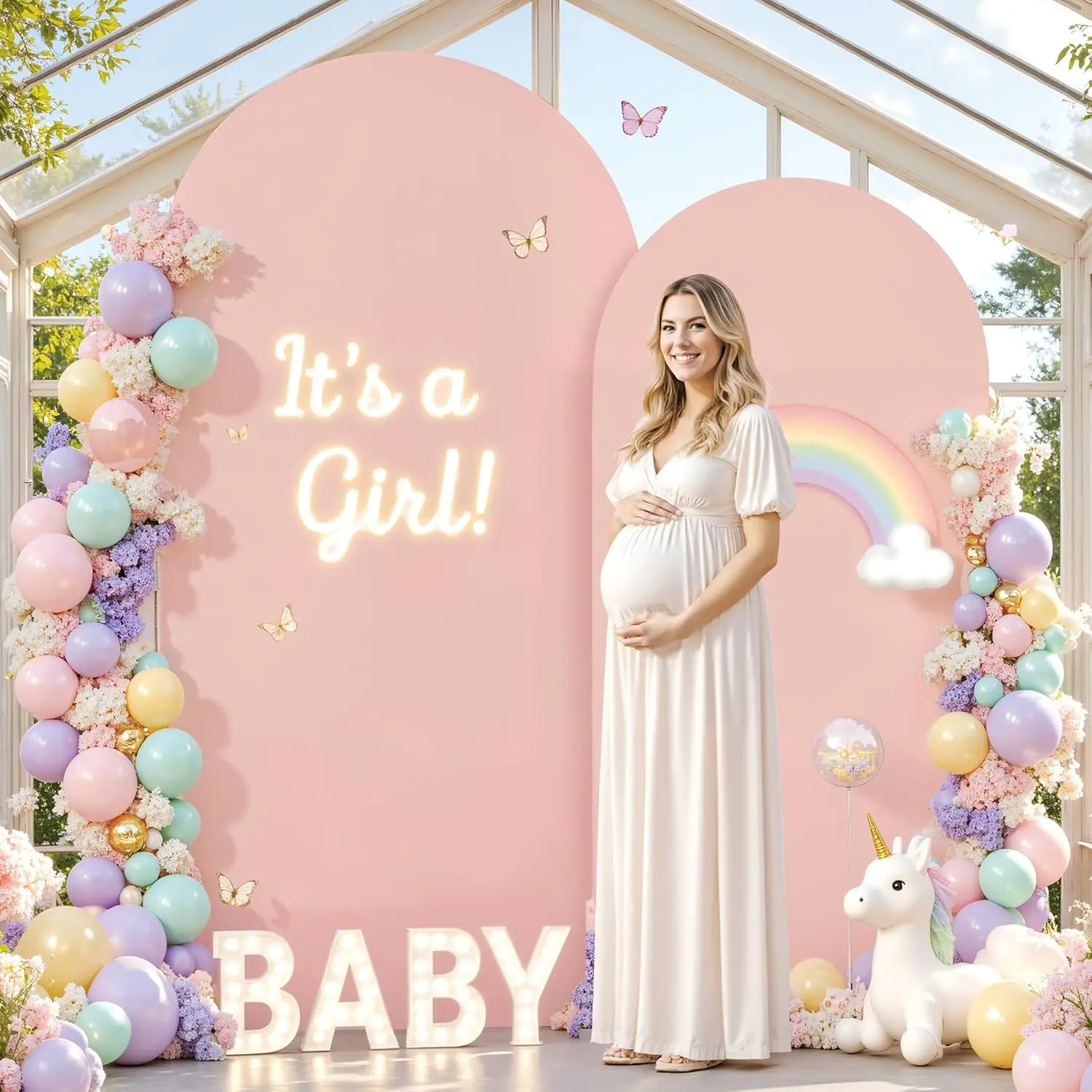 Pink Arch Background Cover Solid Color Newborn Baby Shower Party Backdrop Sweet Girl Birthday Wedding Portrait Photography Props