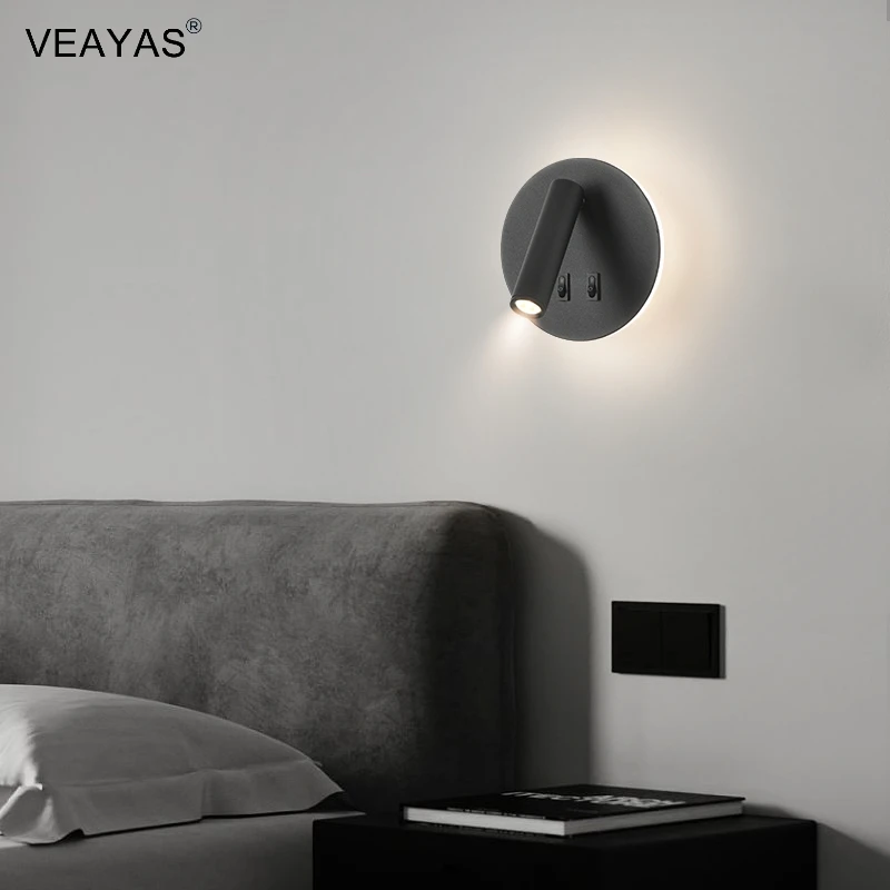 

LED Wall Lamp Nordic Modern Minimalist Bedroom Bedside Lamp Creative Staircase Lamp Living Room Rotating Wall Lamp