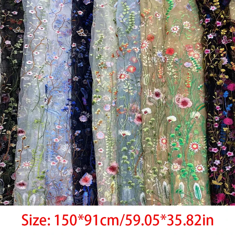 Floral Embroidered Tulle Fabric Lace Flower Bridal Wedding Dresses Cloth Textile Mesh Material Sew On Clothes Patchwork