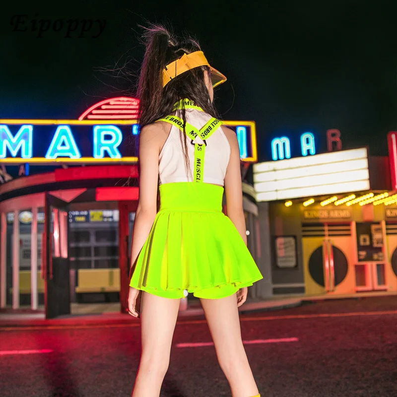 여아 퍼포먼스 의류, 재즈 댄스 스커트, 퍼포먼스 웨어, 여름 반팔, 트렌디 의류, 세트