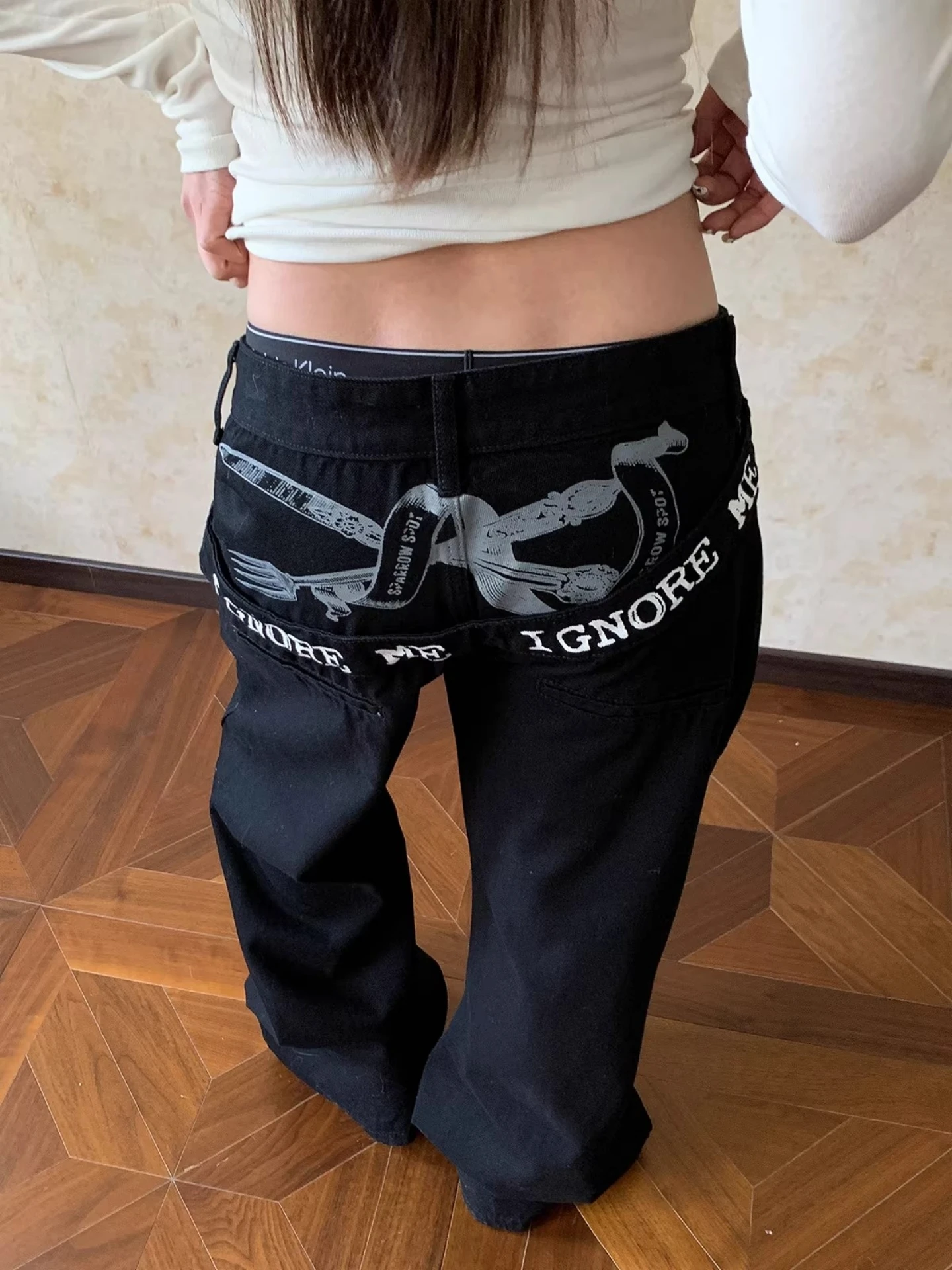 

Punk Sle Letter Print Bla Straight Leg Denim Jeans Sexy Girl Multi ket Silhouette Slimming Long Pants Women Street Mic...