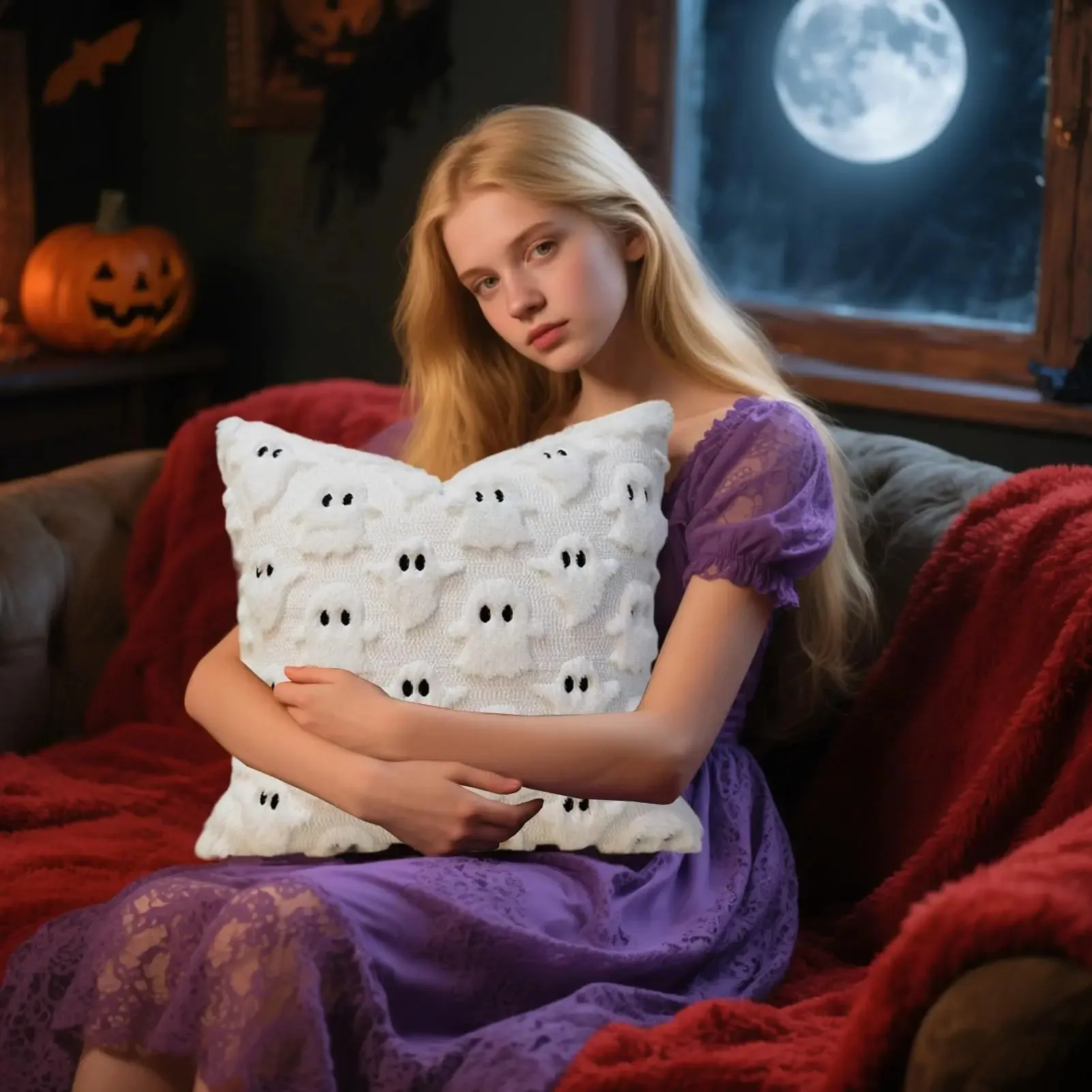 1PCS Halloween Imp Pillow Pillowcase Christmas PVC Three-Dimensional Imp Embroidered Black And White Holiday Cushion Pillowcase