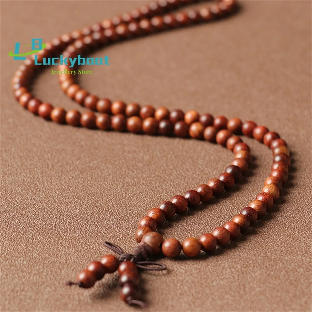 Natural Sandalwood Burmese Pear Long String 108 Buddha Beads Ornament Rosary Beads 1PCS6mm/8mm