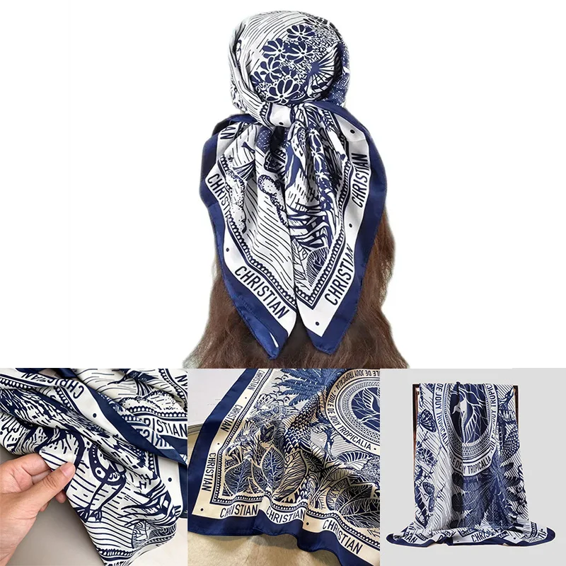 Luxury Brand Silk Hijab Women Scarf 90cm Print Hairband Neckerchief Shawls Headband Foulard Ribbon Wraps Female Square Scarves