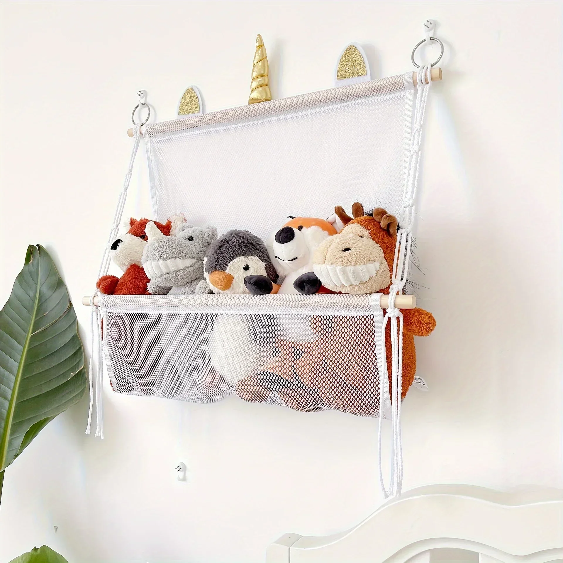 1/2/3layer Hanging Net Holder Storage Bag Collection Easy To Install Minimalist Wall Hanging Toy Organizer for Kids Room Nursery