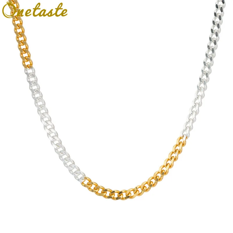 

Ожерелье из стерлингового серебра 925 пробы, двухцветное кубинское звено цепи для женщин, сверкающее модное колье в стиле хип-хоп, ожерелья в подарок