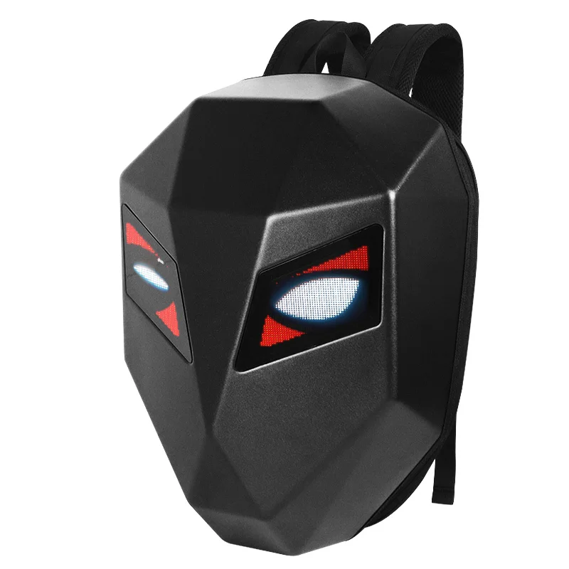 2026 Black LED Knight Bag Waterproof Hard Shell Motorcycle Bag for Men DIY Display Eyes LED Backpack