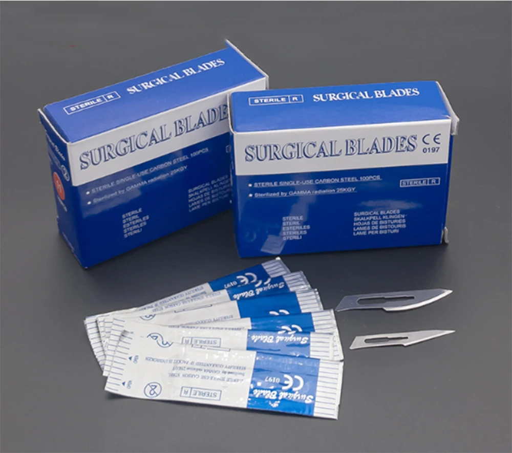 Wholesale 100pcs Scalpel Model 10-25 Carbon Steel Surgical Sterile Surgery Customized Steel Knife Medical Blade