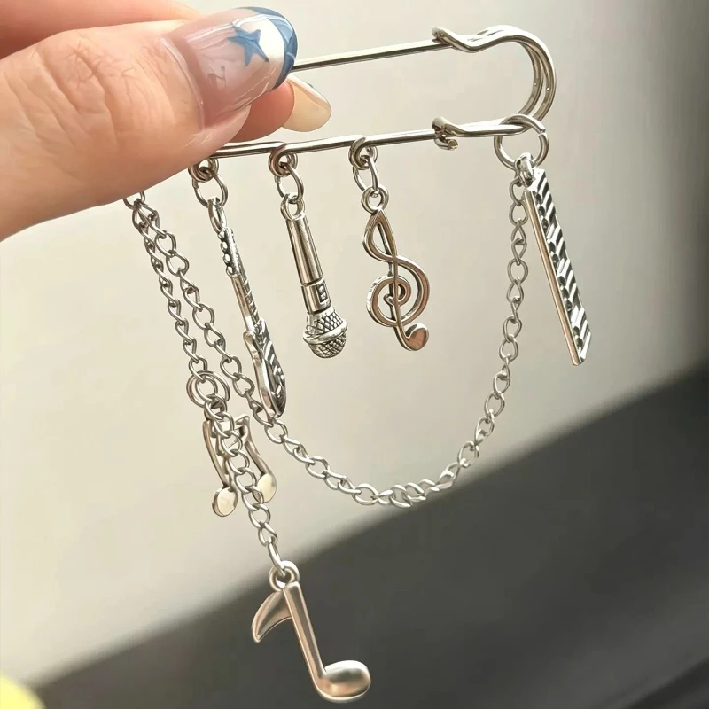 Gothic Punk Music Symbol Brooch Retro Guitar Microphone Pendant Lapel Pin Clothing Accessory Fashion Daily Party Jewelry Gift