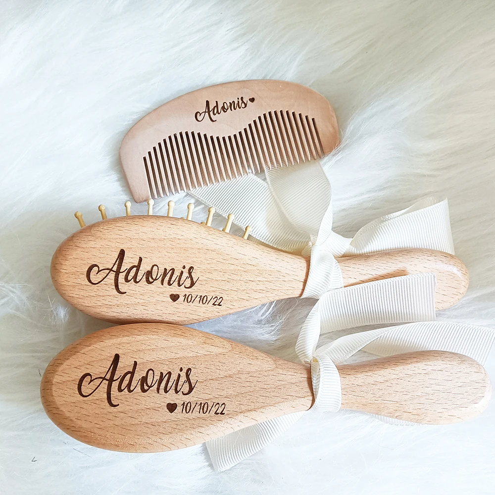 Baby Bathing Comb with Custom Name, Baby Care Hair Brush, Pure Natural Wool,  Newborn Massager, Baby Shower and Guests Gift