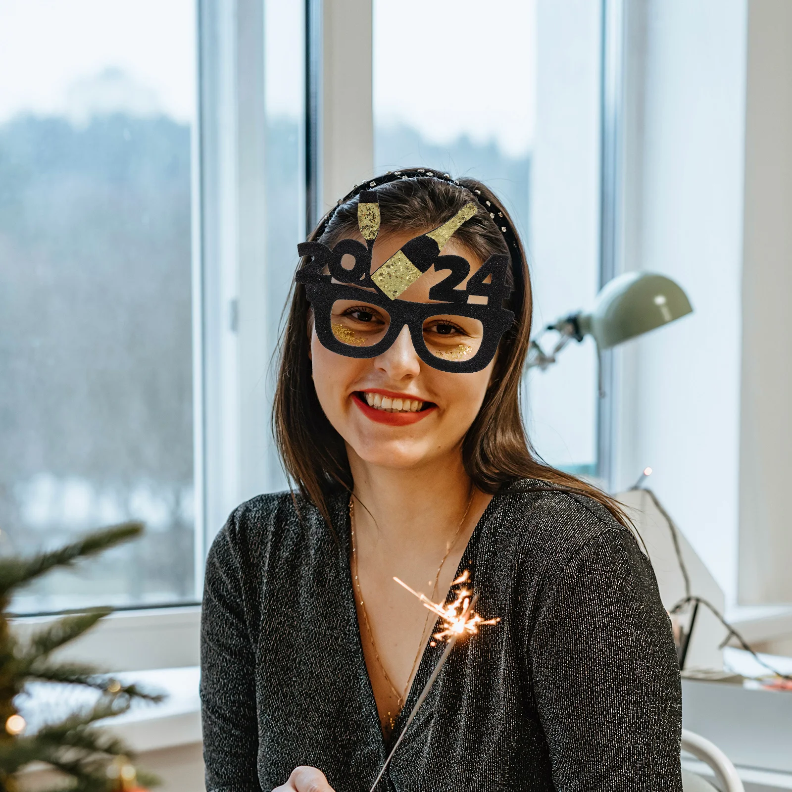 

2024 New Year Party Glasses Photo Props Lightweight Reusable Non Woven Plastic Materials Safe Sturdy Comfortable Wear