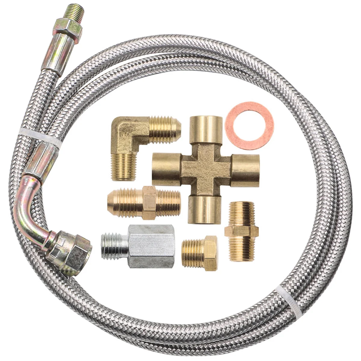 New Turbo Oil Feed Line Kit Universal Oil Return Line Kit Oil Drain Line Kit with 1/8 NPT, 90 ° 4 AN To 1/8 NPT Connector For