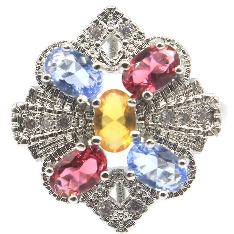 

Buy 5 Get 1 Free 23x20mm Multi Color Tourmaline Violet Tanzanite Citrine CZ Ladies Gift Silver Rings