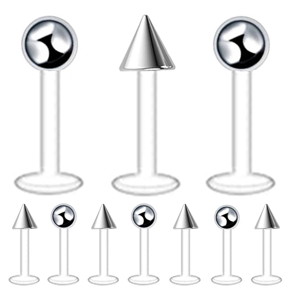 10/20/30X سيليكون شفاف 6 مللي متر-12 مللي متر بار Labret مونرو الشفاه مسمار الصلب 3 مللي متر الكرة مخروط الأذن الأنف الدائري ثقب 16 جرام