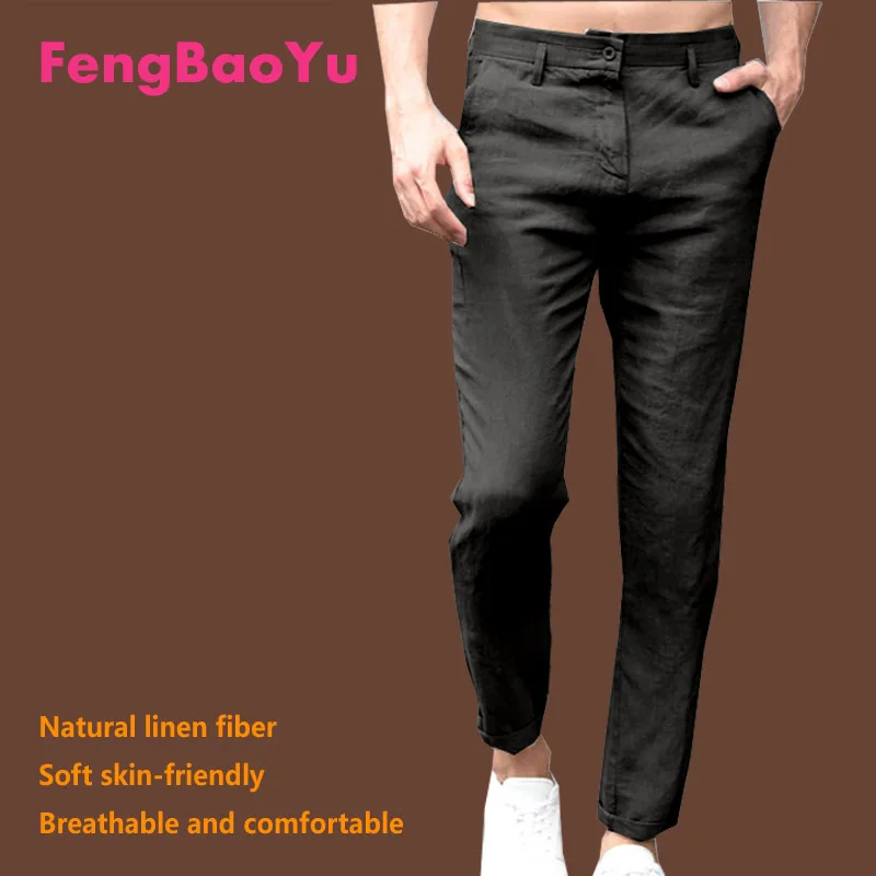 

Fengbaoyu Linen Spring Summer Middle-aged Men Slim Nine-point Pants Casual Brown Breathable Hygroscopic Trousers Free Shipping