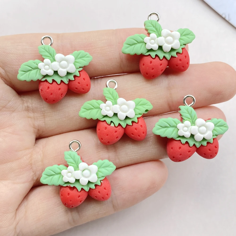 8PCS Resin Cute Flower Strawberry Pendant DIY Discovery Keychain Bracelet Pendant Suitable for Jewelry Making