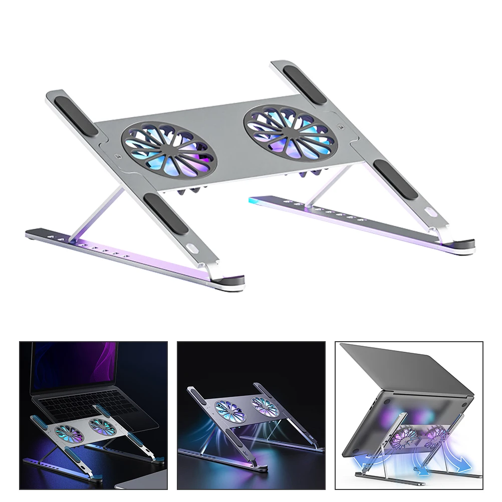 

Notebook With Double Dissipation Usb Laptop Cooler Ventilated Support Anodized Aluminum Alloy Cooling Pad For Gaming