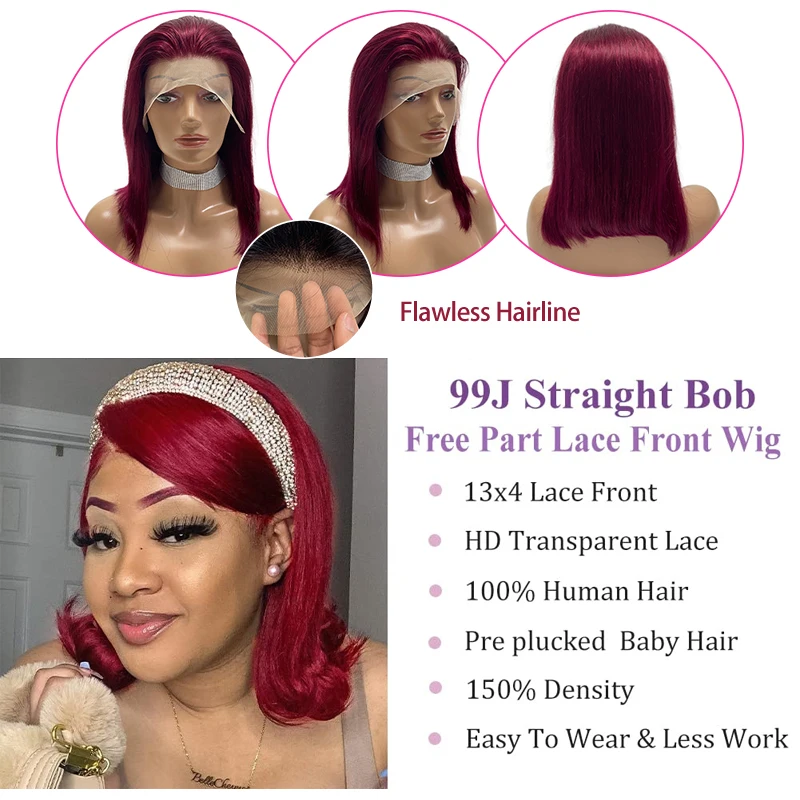 13x4 Bob Wig Lace Frontal Wigs Pre Plucked Natural Hairline Wigs with Baby Hair 150% Density Short Straight Bob Wigs for Women