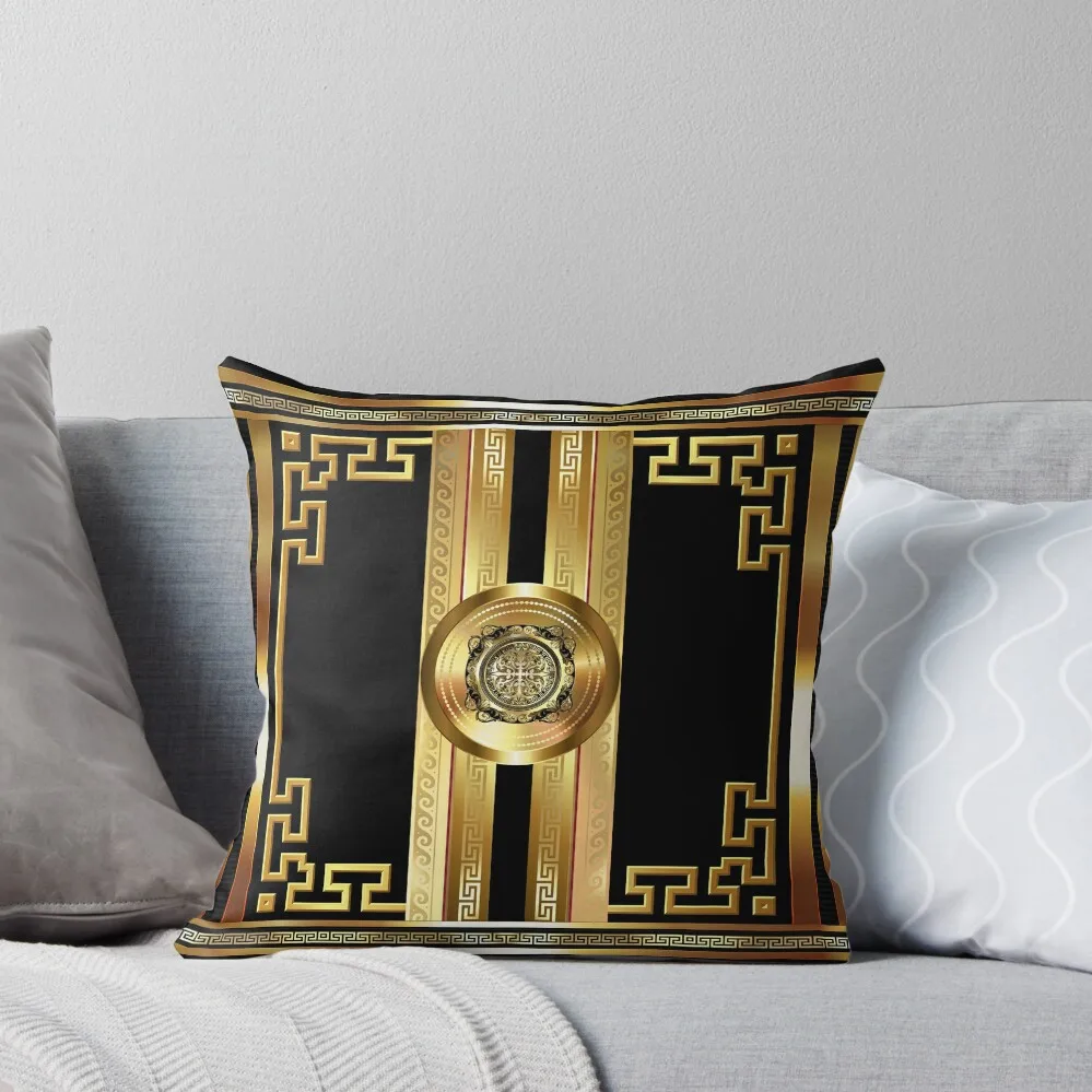 Black Gold Medallion Baroque Large Greek Key Throw Pillow Anime Pillowcases For Pillows