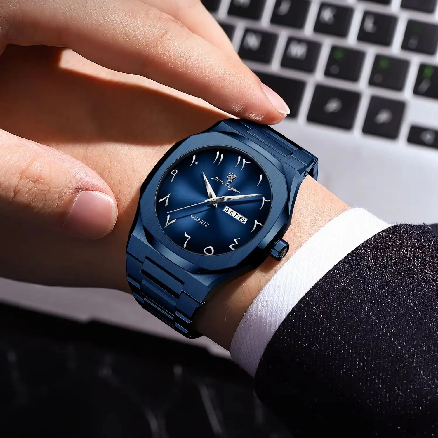 POEDAGAR Luxury Fashion Men's Clock Waterproof Week Date Male Watch Quartz Stainless Steel Business Watches For Man Reloj Hombre image 5