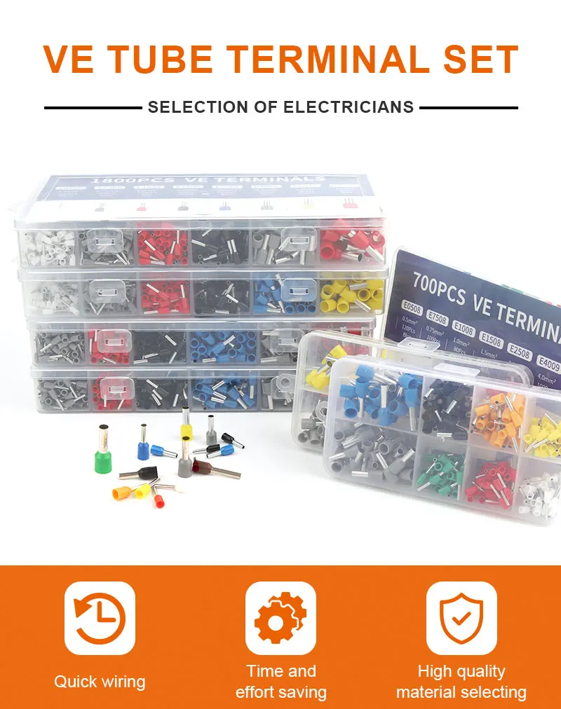 280-2120 Stück Sortiment: Mini-Crimp-Isolierklemmen VE, röhrenförmige Verdrahtungsklemmen, universelle Push-in-Kabelverbinder-Sets – Detail 1