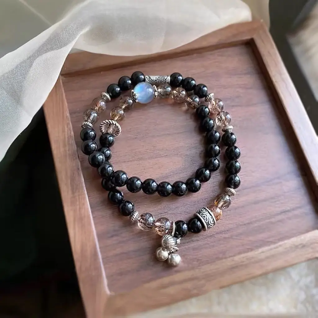 

Original obsidian red crystal bracelet good luck koi sterling silver bells light luxury niche jewelry