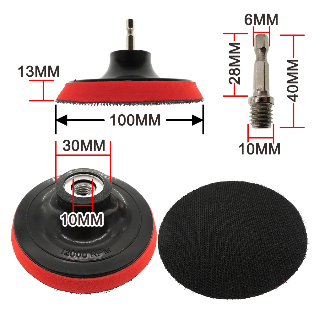 4inch Sanding Disc Set 100mm Hook and Loop Drill Sandpaper Backing Pad with M10 Drill Adapter For Polishing Cleaning Rotary Tool