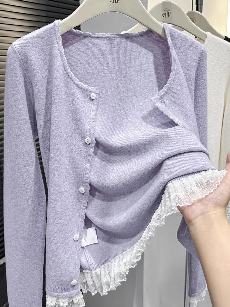

Lace Splicing Purple Women's Jacket Spring 2026 New Style Slimming Top Beautiful Unique Design Commute Style Polyester Fiber