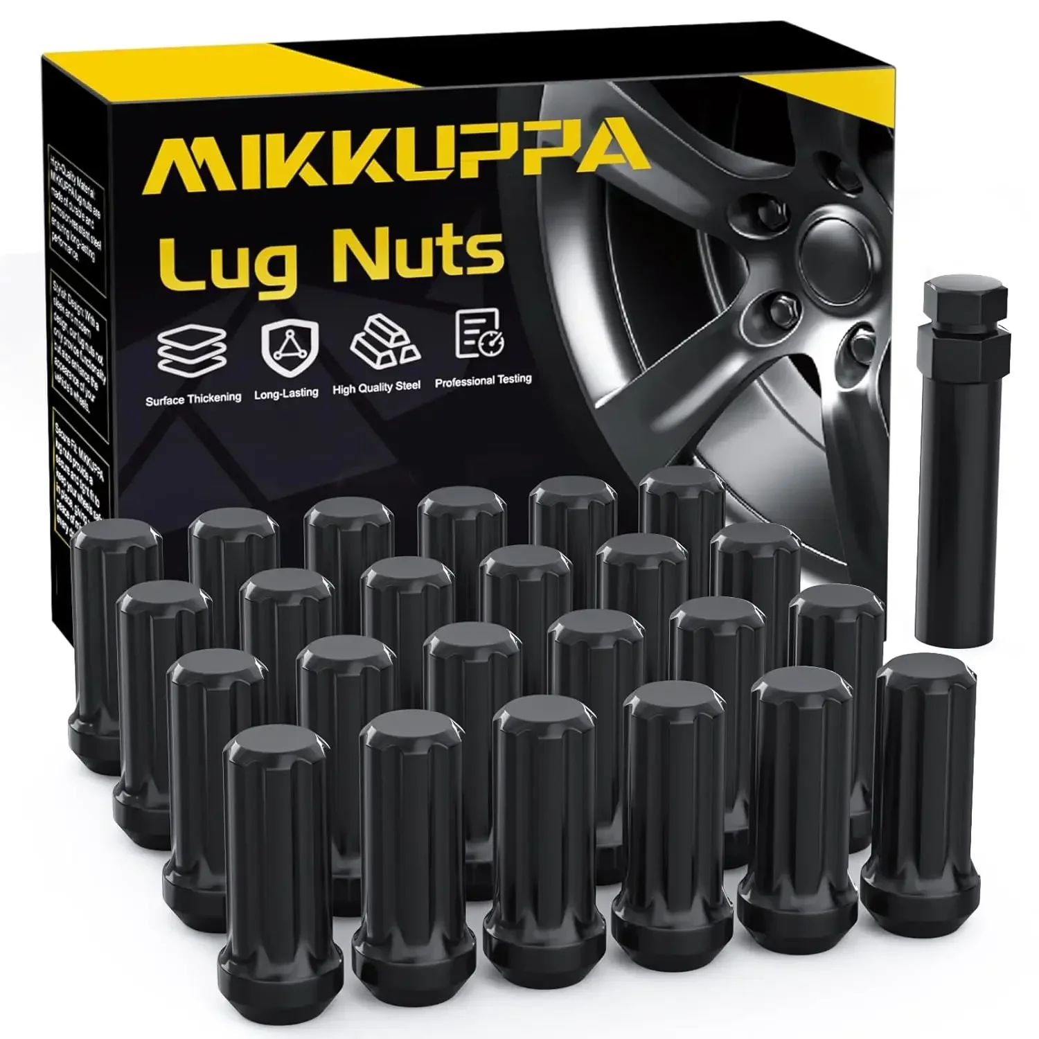 

MIKKUPPA M14x1.5 Lug Nuts Black - 10PCS Spline Large Acorn Seat Lug Nuts Replacement for 1999-2022 Chevrolet Silverado 1500