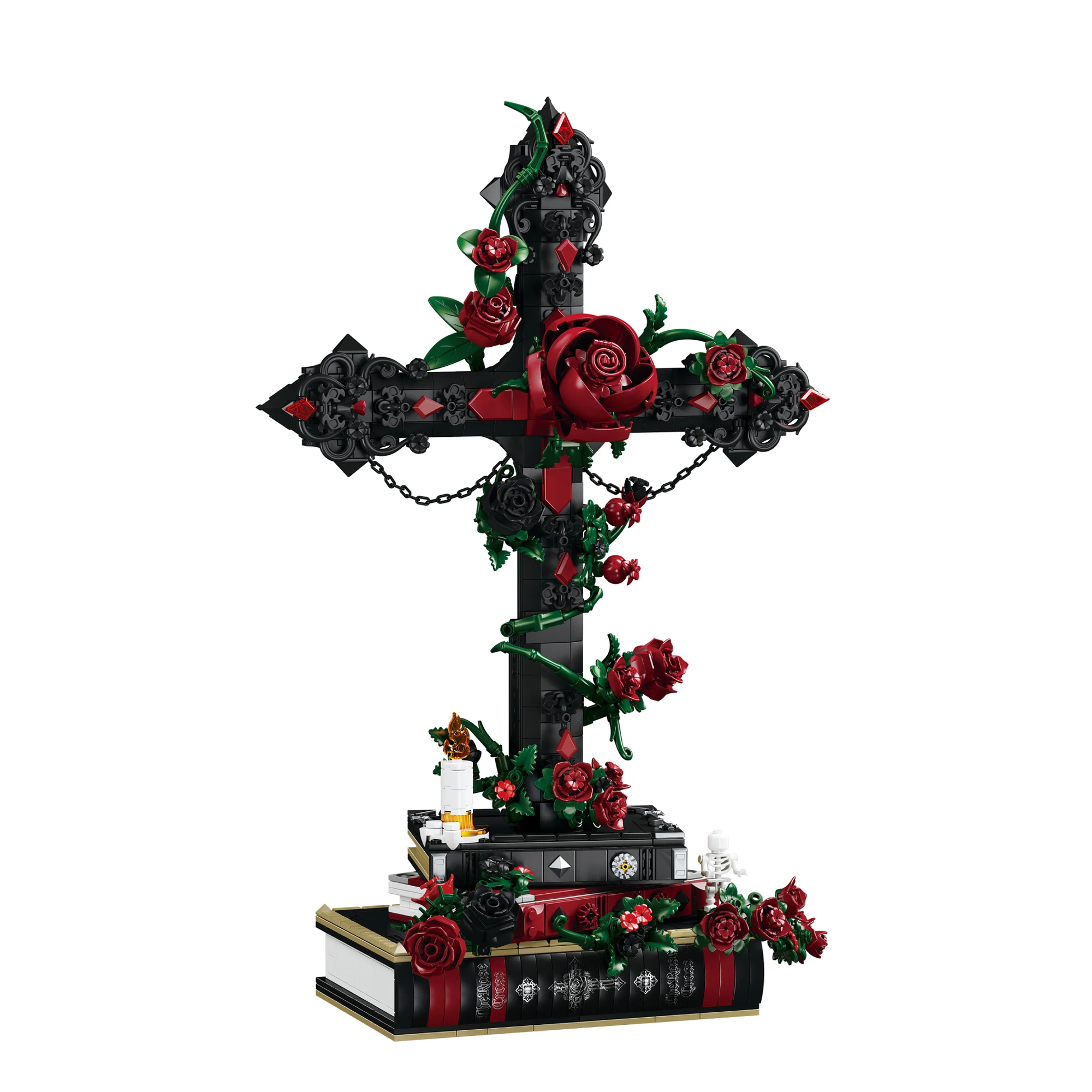 

1349PCD Simulation Rose Cross Building Blocks Set, Desktop Decoration, Creative Toy Model Assembly Toy, Adult Birthday Gift