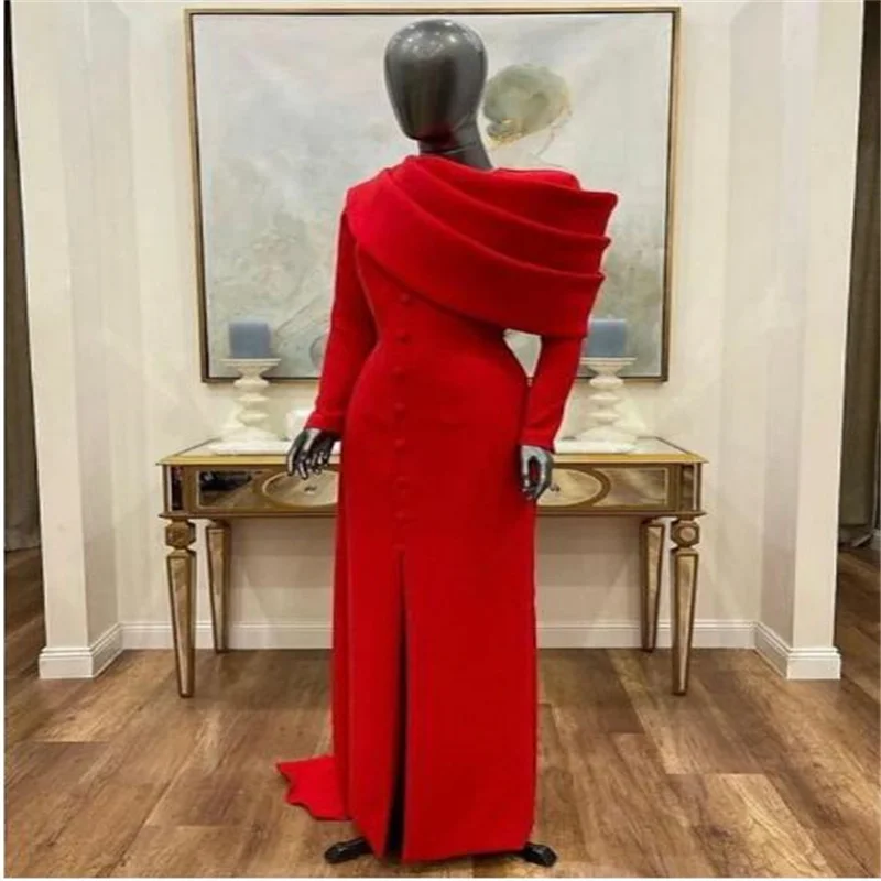 Sheath Black Dress Evening Gown Elegant Cape Dress Formal Fall Sweep Train Long Sleeve Cowl Neck Stretch Fabric with Buttons