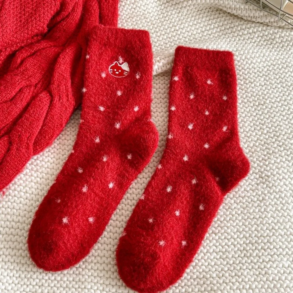 

Cute Winter Warm Mink Velvet Socks New Year Thicken Floor Sock Anti-slip Soft Fluffy Mid Socks