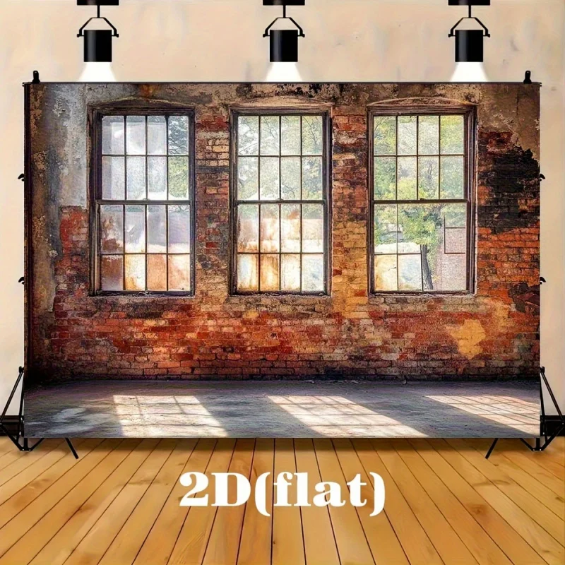 1 Vintage Backsteinmauer und Fenster, Landhaus-Städtischen-Industriethema, Hintergrundstoff – kein Strom erforderlich