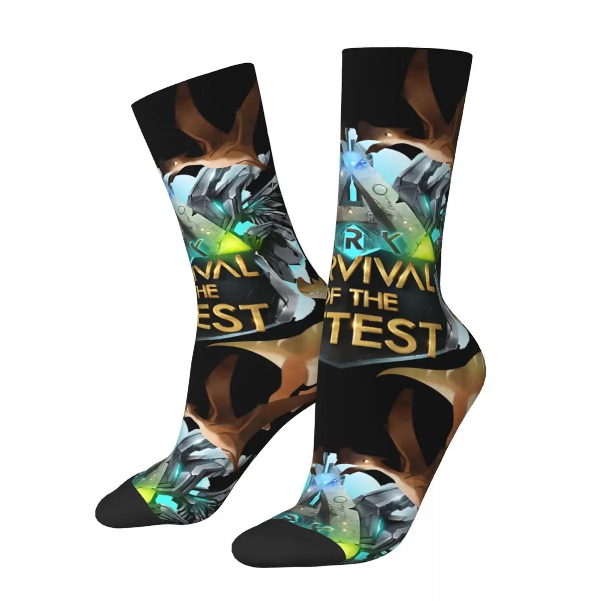 Retro Two Dragon Men's compression Socks Unisex Ark Survival Evolved Harajuku Pattern Printed Novelty Crew Sock