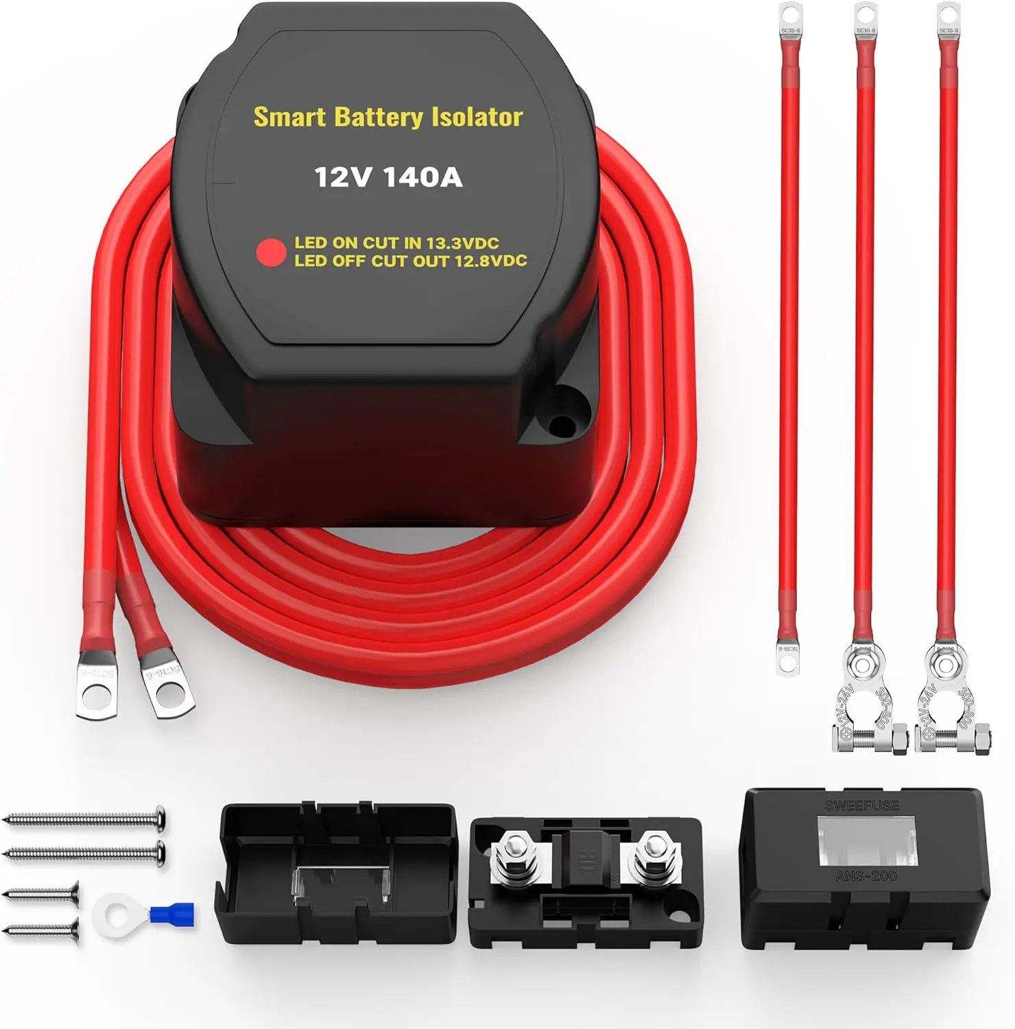 

Dual Battery Isolator Kit 12V 140Amp Waterproof Voltage Sensitive Relay Smart Dual Battery Isolator for Marine Truck ATV UTV RV