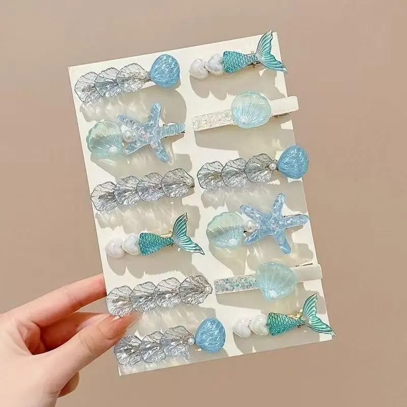 5-teiliges Set Muschel-Seestern-Haarspangen, Meerjungfrauen-Haarnadeln, Sommer-Strand-Haaraccessoires für Mädchen – Detail 5