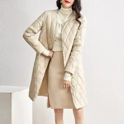 Winter New Korean Fashion Cotton Coat Round Neck Long Sleeve Inner Lining Medium Length Lightweight and Slim Cotton Dress Women