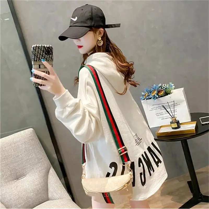 Fashion Solid Hoodies Women Clothing Spring Autumn New Long Sleeve Printing Letter Loose Casual Pullovers Top Korean High Street