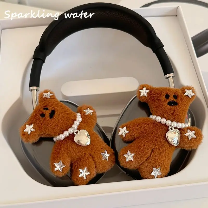 Urso de pelúcia airpods max caso feijão pérola bonito transparente casca macia fone de ouvido caso para presentes adorável estrela urso proteger fone de ouvido