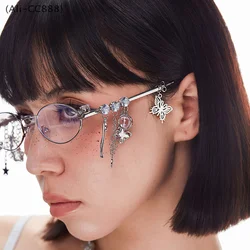 Fresh and Sweet Spicy Girl Oval Small Frame Glasses with Tassle Charms .Japanese style Anti-Blu-ray Computer Eyeglasses