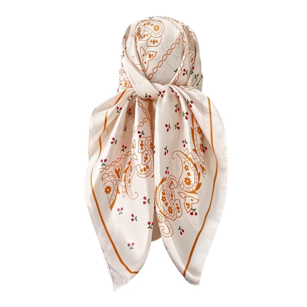 High Quality 70/90cm Flower Head Scarf Square Satin Paisley Hijab Decorative Headwraps Hair Accessories