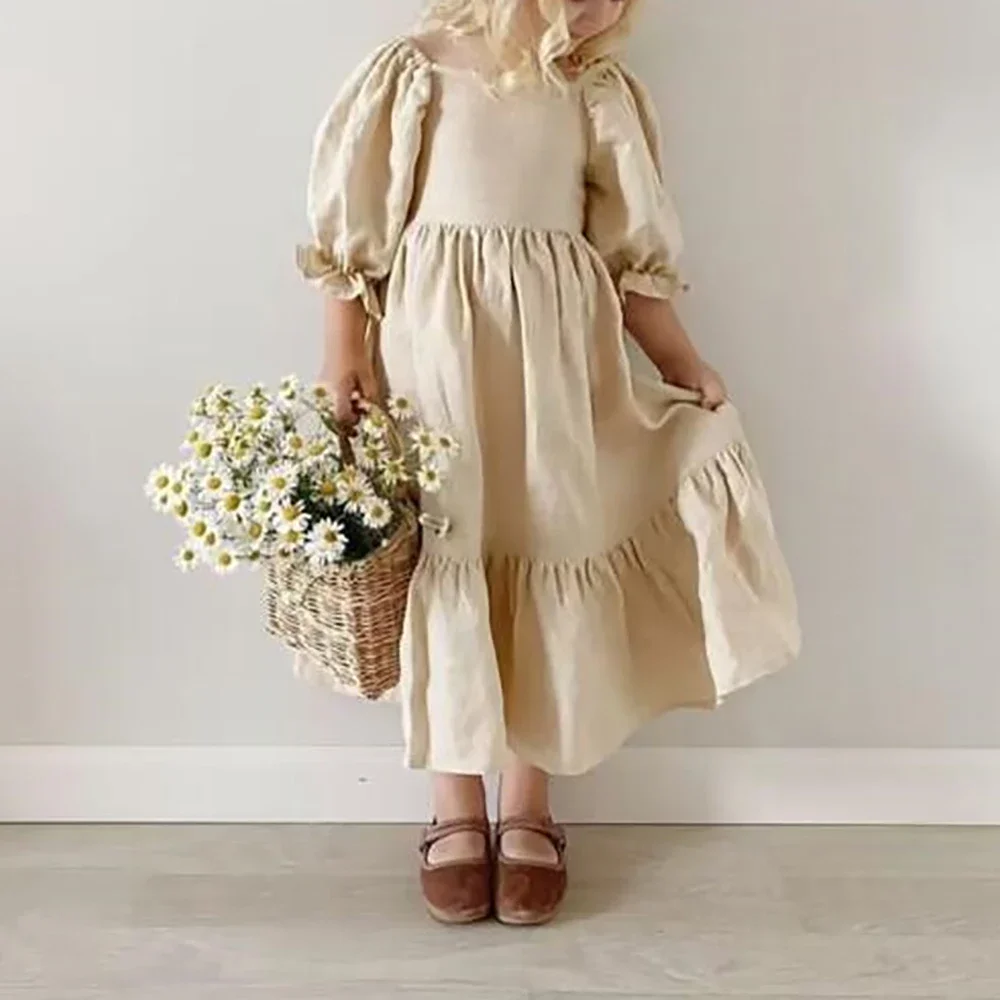 Summer Spring Children's Clothes Organic Cotton Double Gauze Loose Pockets Baby Girls Dress Fashion Princess Casual Kids Dresses