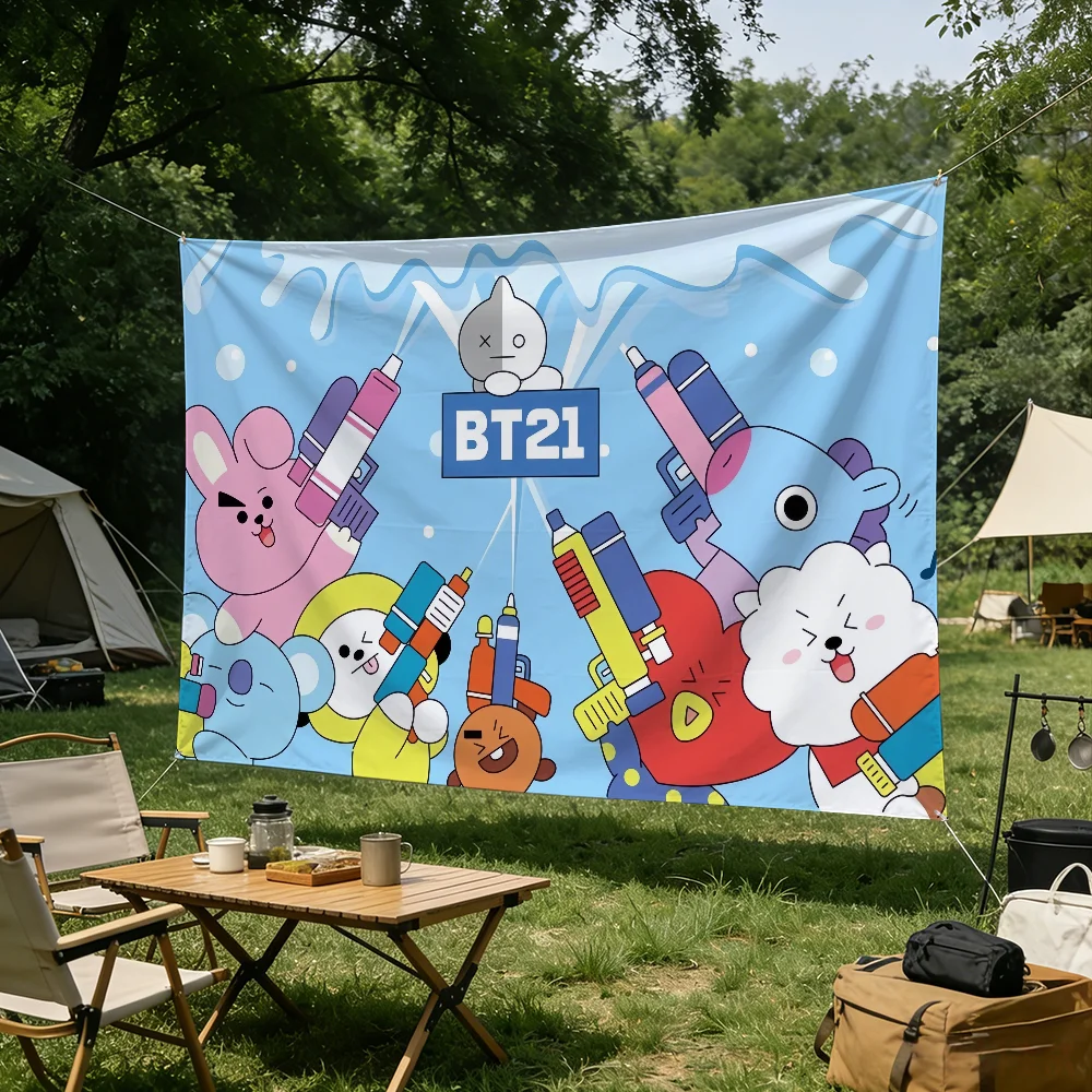 Cartoon-Flagge für Wohnzimmer, Zuhause, Wohnheim, Dekoration, Wand, Outdoor, Camping, Party, B-BT21S-S, niedliches Banner, Geschenke – Detail 4