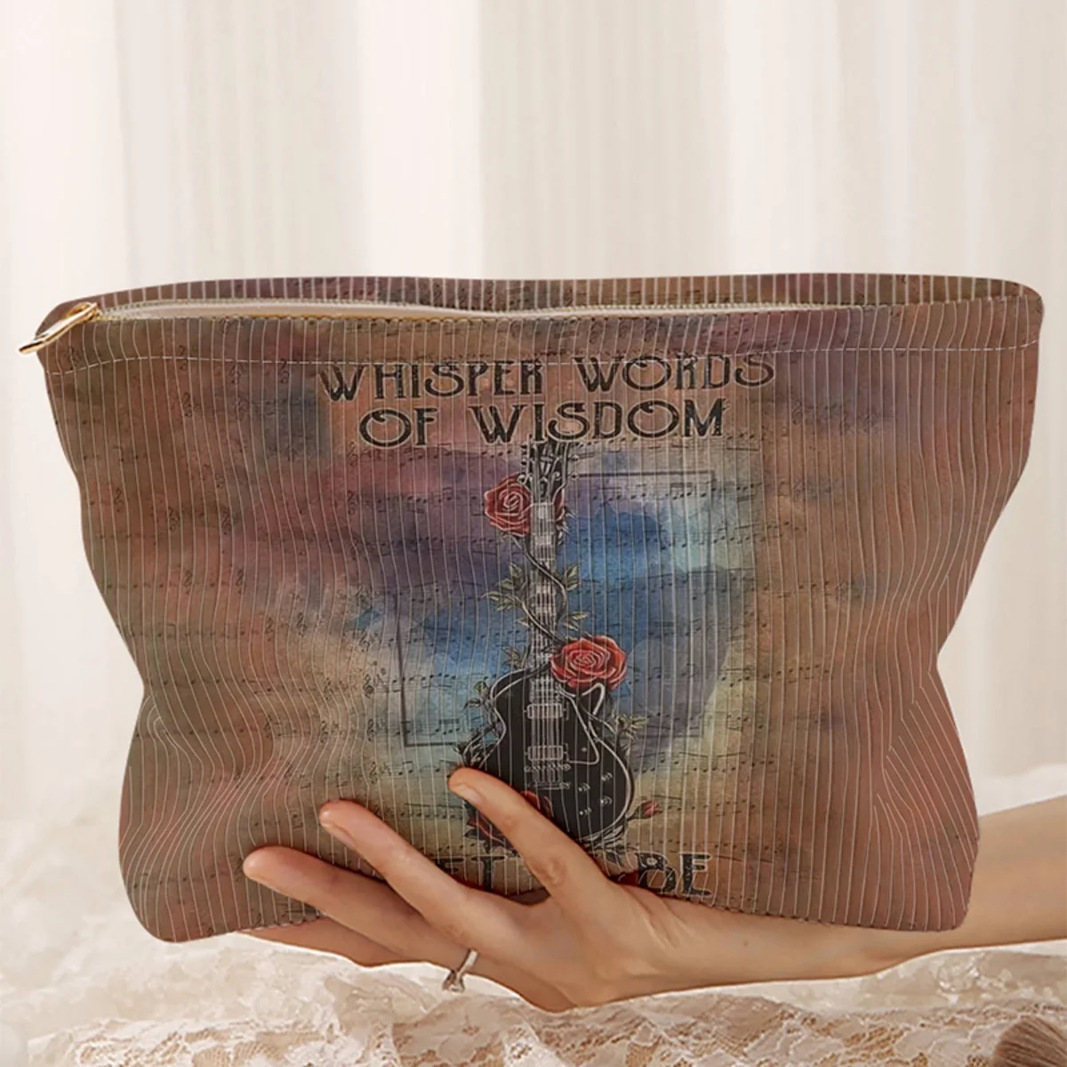 

Косметичка из вельвета с узором гитары, легкий органайзер на молнии, многофункциональная сумка с подкладкой для хранения косметики