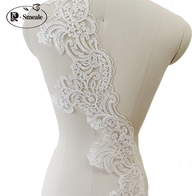 3Yards/Lot Ivory White Rayon Flower Border Lace Trim Wedding Veil Curtain Clothing Lace Tablecloth DIY Weeding Accessories