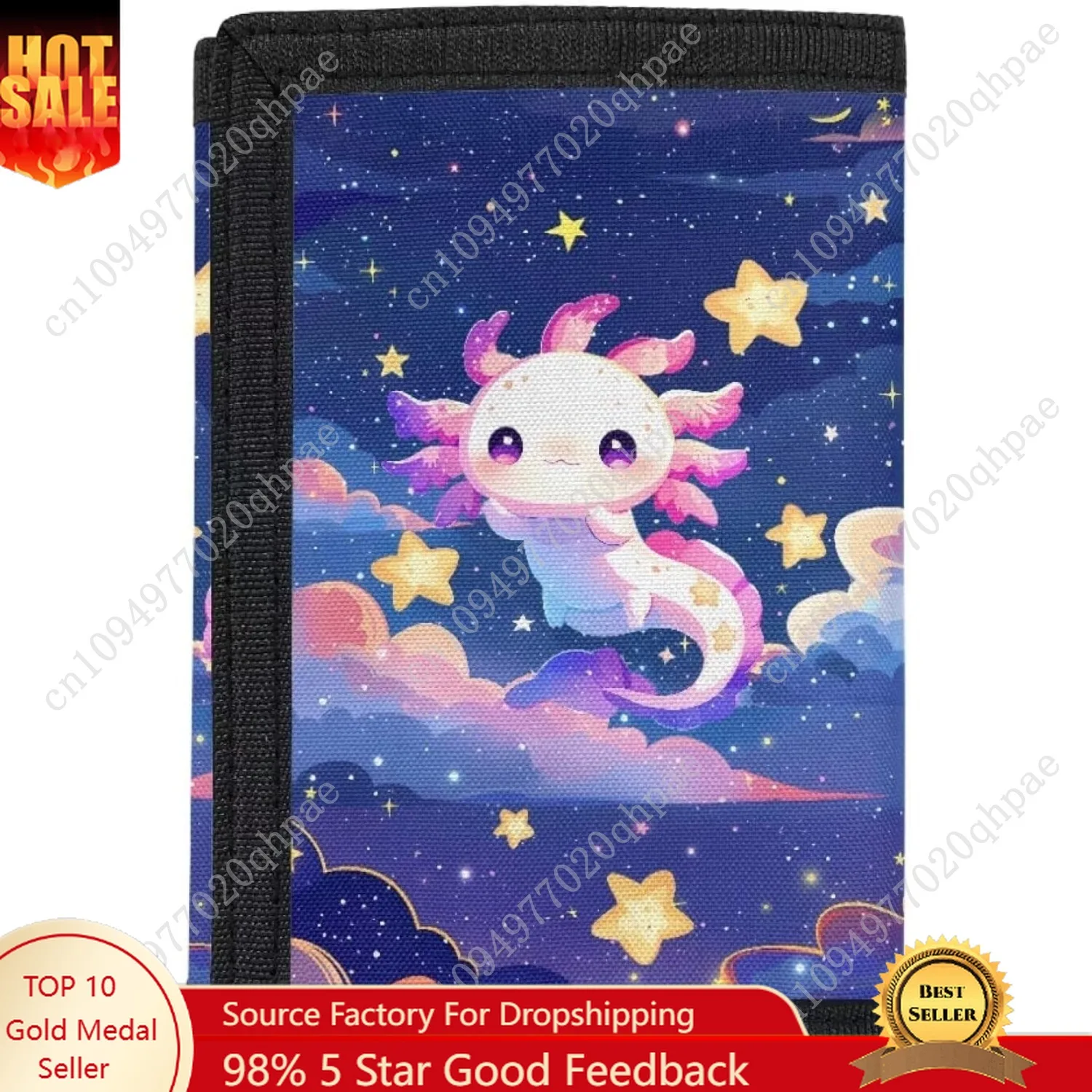 Dolyues Axolotl Kids Wallet for Girls Cute Trifold Canvas Outdoor Wallet for Kids Pink Wallet with Magic Sticker Design for Litt