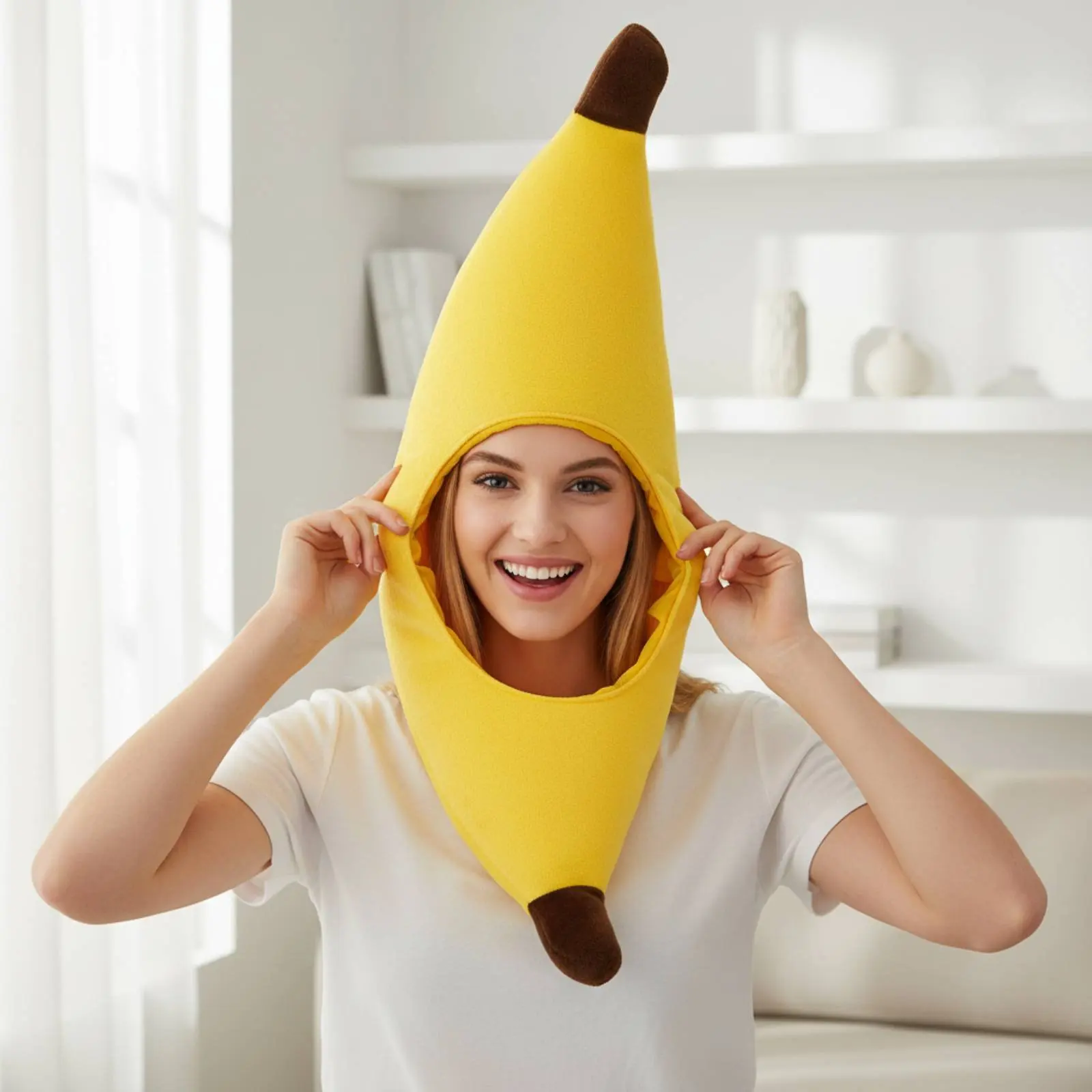 Banana Hat Single Size Soft Banana Head Cover Funny Fruit Headpiece Lightweight Novelty Headwear Comfortable Fit for Children