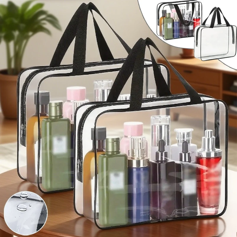 

Portable Large Toys Storage Bag PVC Waterproof Large Capacity Transparent Handbag Purse Reusable for Books Building Block 화장하다