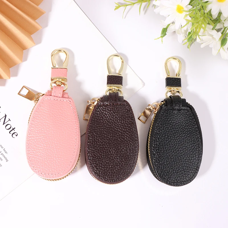 Unisex PU Leather Car Key Wallets Women Couples Zipper Door Keys Storage Mini Portable Multi-function Simple Solid Protection